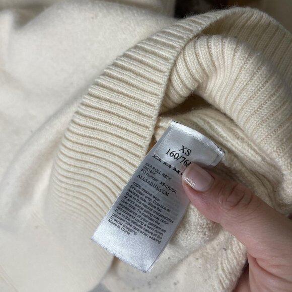 AllSaints Maya Sweater Womens XS Merino Wool Roll Neck Pullover Ribbed - Picture 6 of 7